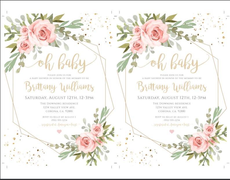 Pink Floral Baby Shower Invitation Template Set, Bohemian Baby Shower Invite, Floral Invitation, Baby Girl Shower, Summer Baby Shower, BSBG image 4