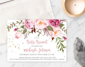 Baby Brunch Invite, Girl Baby Shower Invitation Template, Brunch Invitation, Brunch for Baby, Pink Baby Shower, Printable + Editable, BSBH
