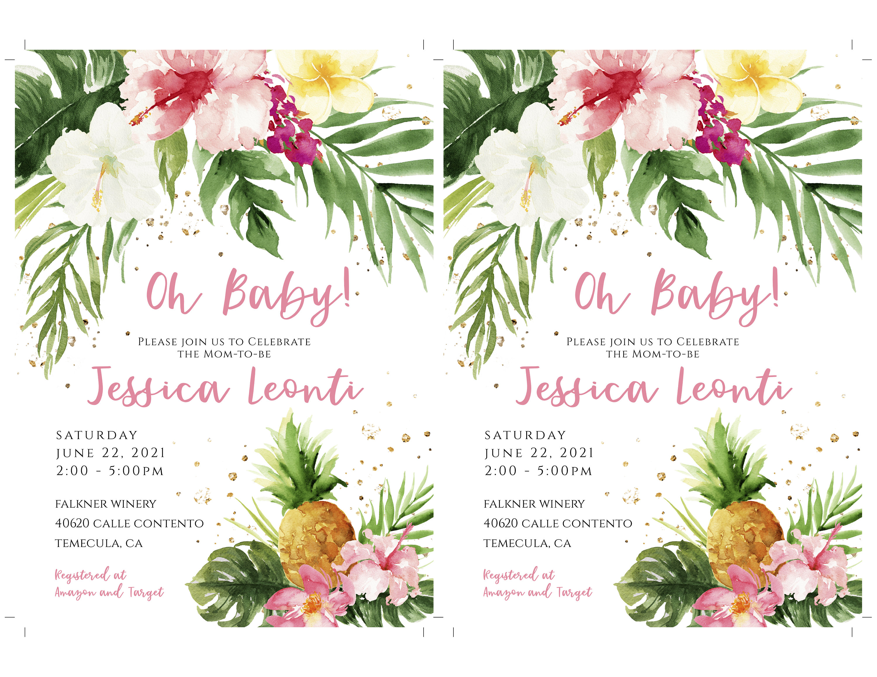 Tropical Baby Shower Invitation Template Oh Baby Invite Baby Etsy