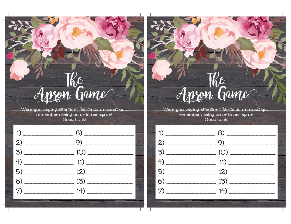 The Apron Game Bridal Shower Game Bridal Shower Instant Etsy Ireland