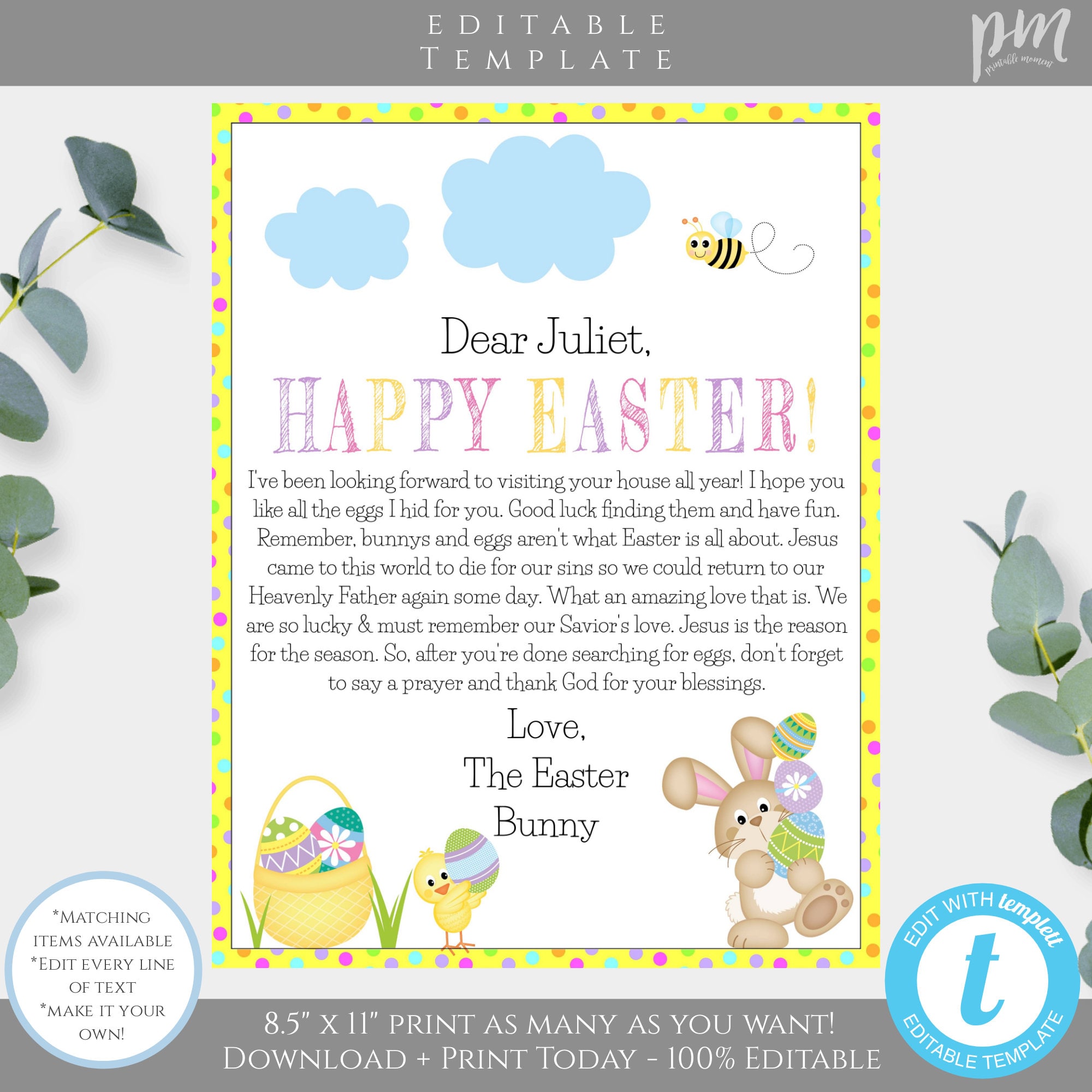 Easter Bunny Letter Template Free
