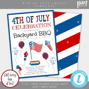 Fourth of July Celebration Invitation Template, July 4th BBQ, 4th of July Party Invite, Fourth of July Barbecue Editable Invitation Download