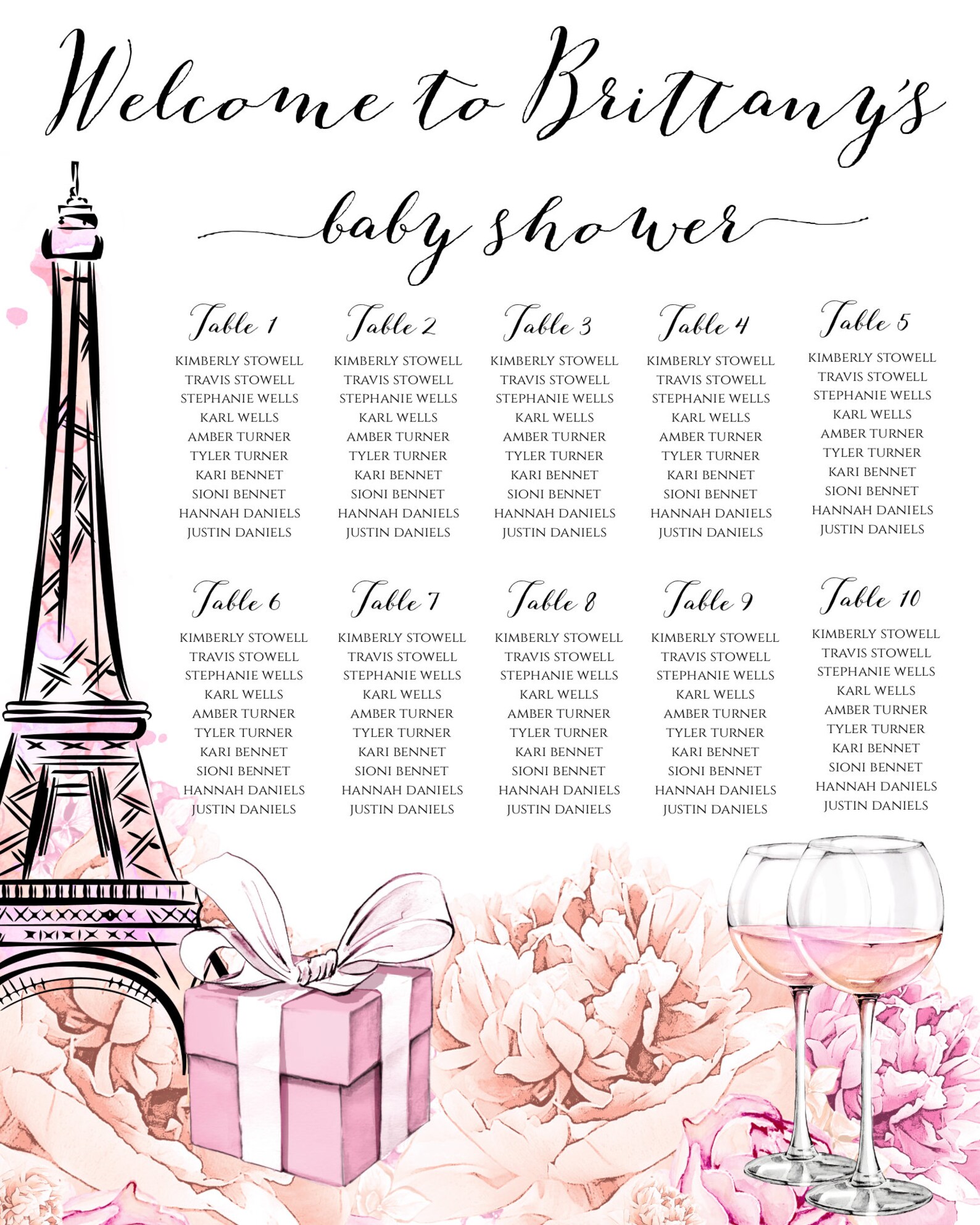 Paris Baby Shower Seating Chart Template French Baby Shower Etsy