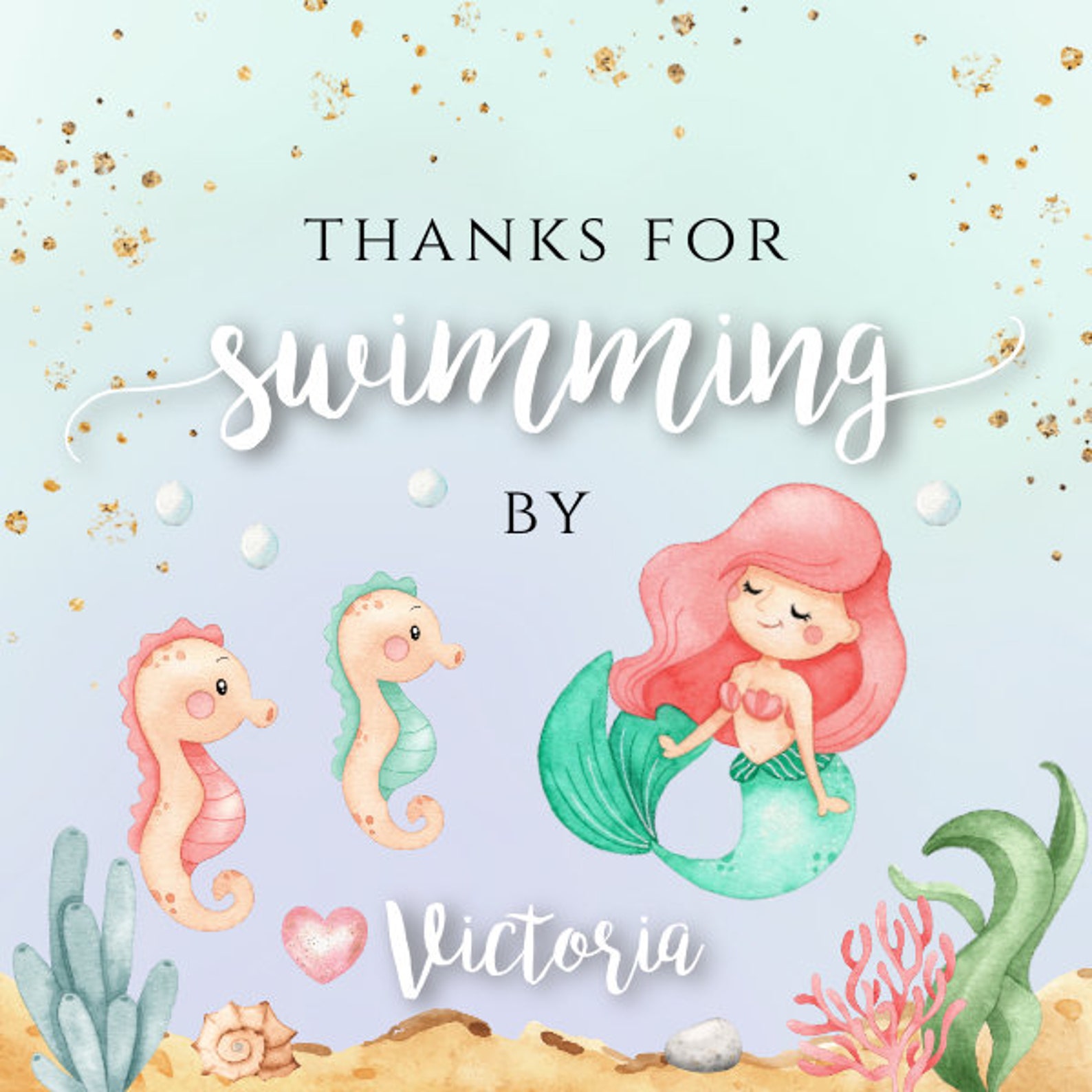 Mermaid Favor Tag Editable Template for Birthday Drive by - Etsy