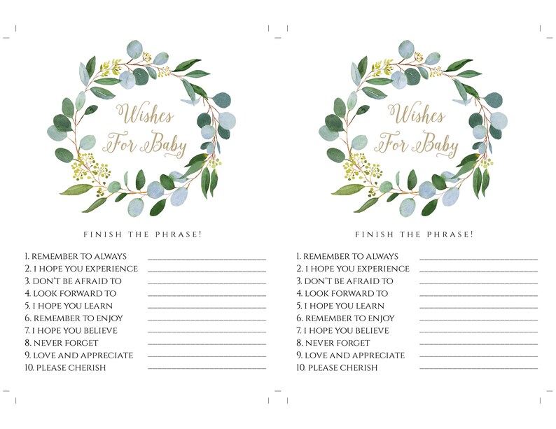 Greenery Baby Shower Keepsake Template Set Wishes for Baby - Etsy