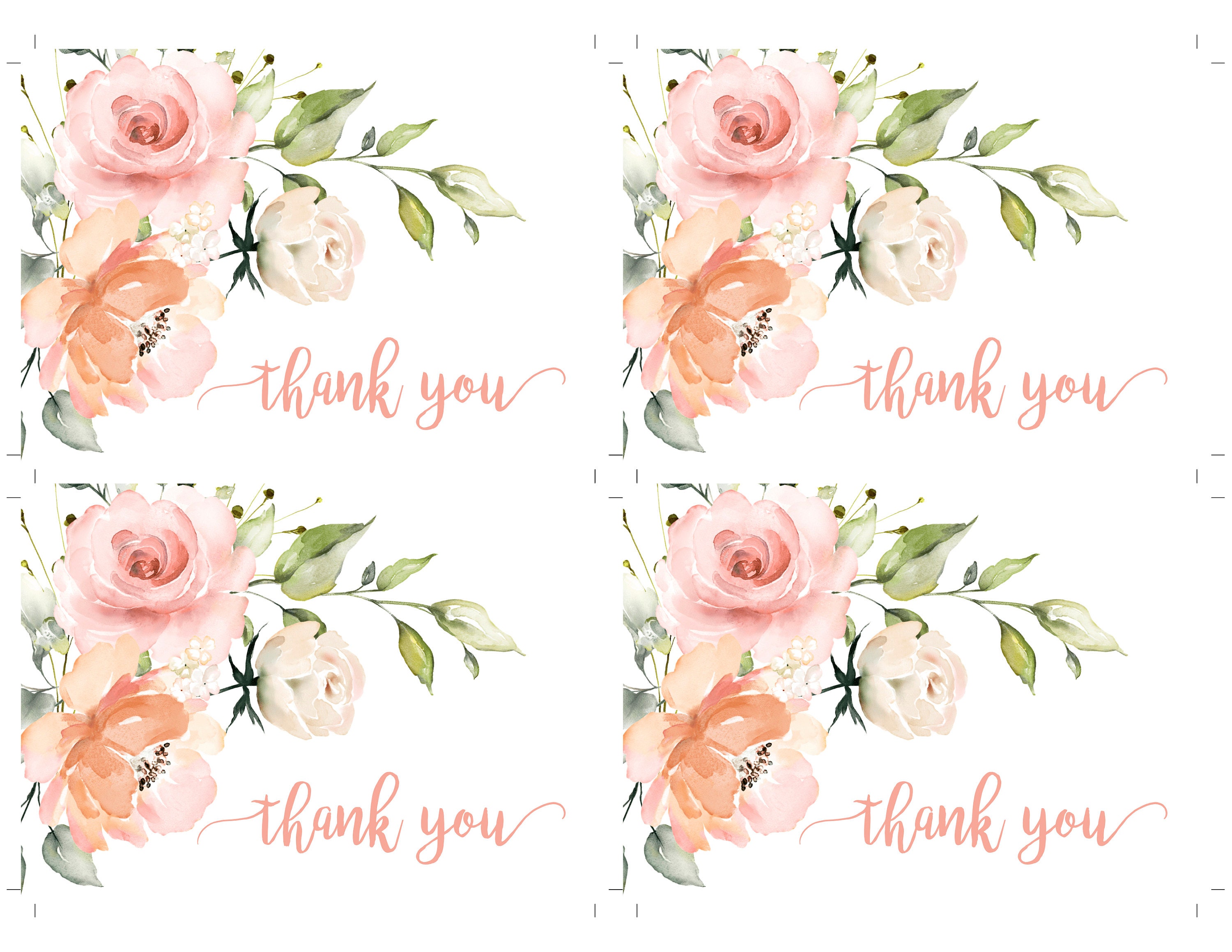 Peach Floral Thank You Card Template, Editable Baptism Thank You Card ...