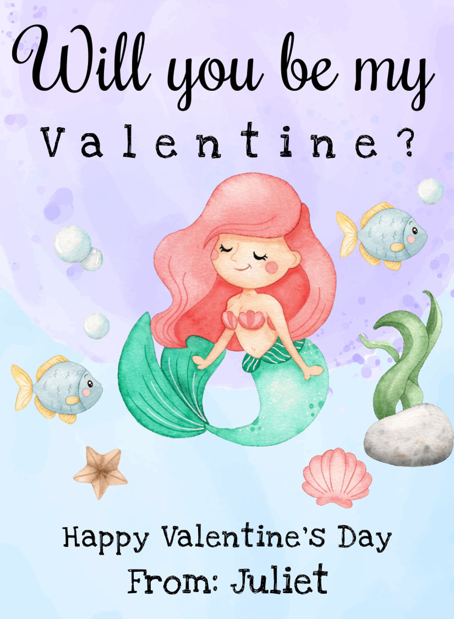 Mermaid Valentines Day Card Template, Mermaid Valentines Cards for Kids ...
