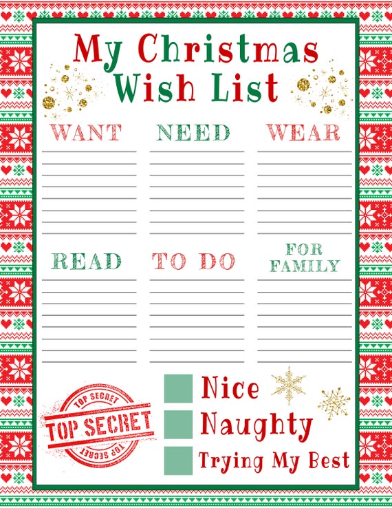 Christmas Wish List Printable Template for Kids Editable - Etsy