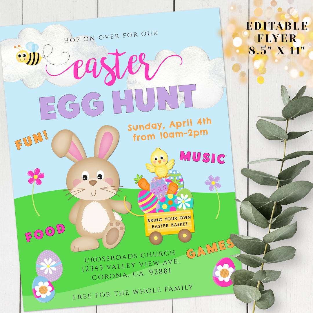 Easter Egg Hunt Invitation FLYER Template, Printable Easter Party Invite for Kids, DIY Editable Church Community School Easter Egg Hunt - Etsy easter-egg-hunt-invitation-flyer-template-printable-easter-party-invite-for-kids-diy-editable-church-community-school-easter-egg-hunt-etsy