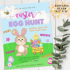 Easter egg hunt Invitation FLYER Template, Printable Easter Party Invite for Kids, DIY Editable Church Community School Easter egg hunt