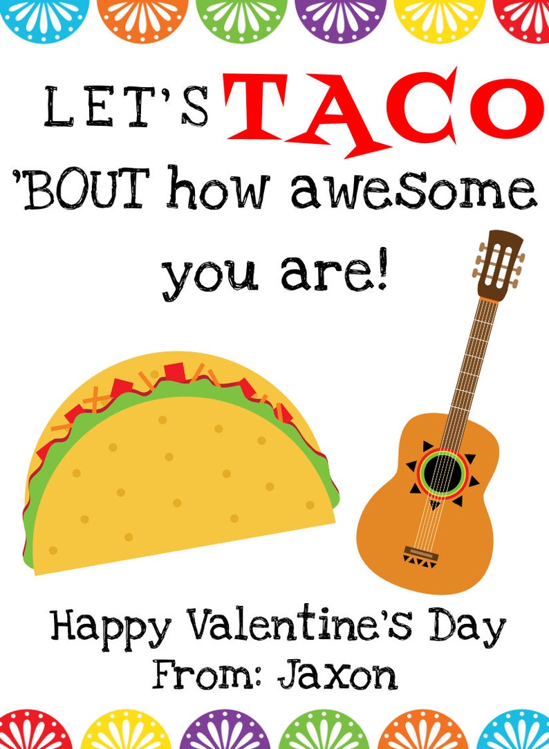 Taco Valentine Card Template Taco Valentines Cards for Kids | Etsy
