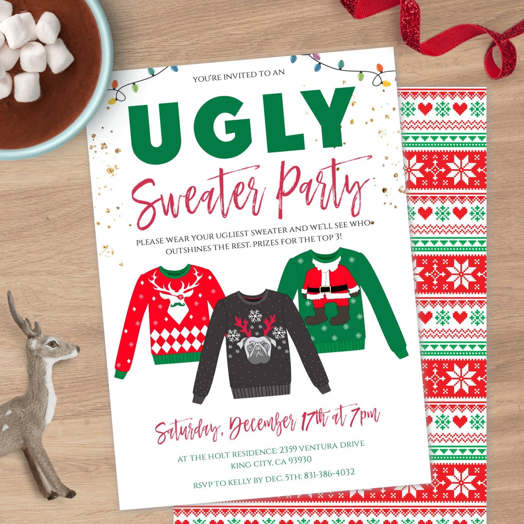 Ugly Sweater Party Invitation Template, Holiday Party Invitation ...