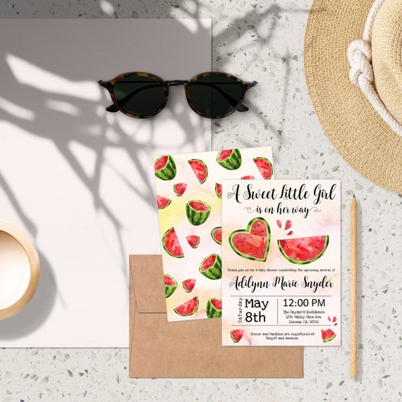 Watermelon Baby Shower Invite Template Baby Shower Invitation Girl Watermelon Invite Editable Sweet Baby Girl Invite Printable Summer Invite