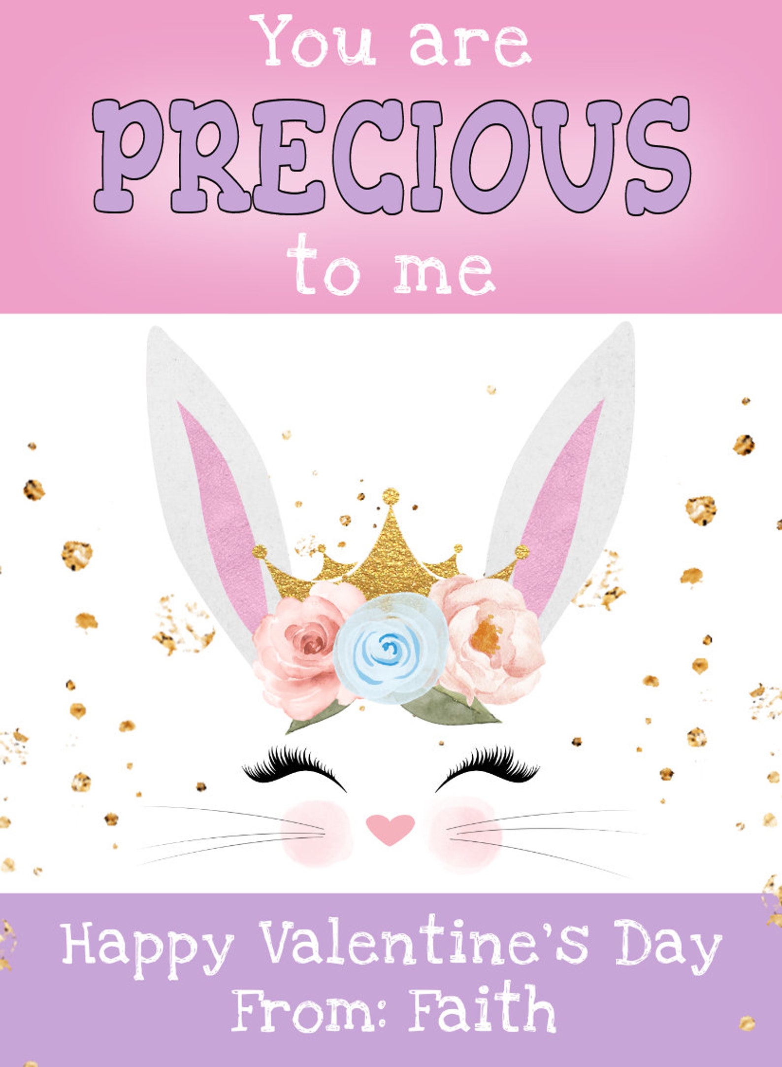 Bunny Valentine Card Template Bunny Valentines Cards for Kids | Etsy