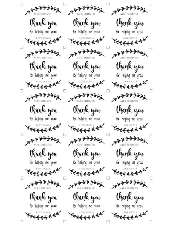 Thank You for Helping Me Grow Printable Favor Tag Template for - Etsy