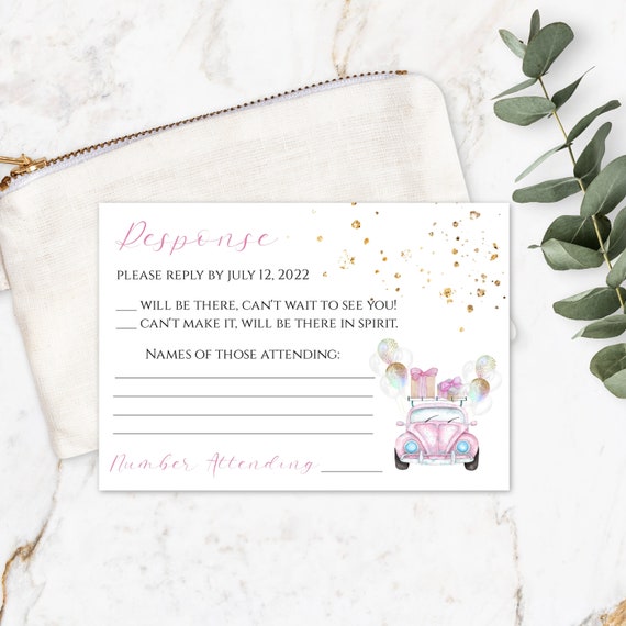 Pink Drive by RSVP Card Template for Baby Shower Response | Etsy