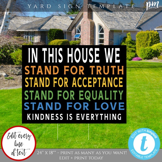 In This House We Believe Yard Sign Template Kindness is Etsy