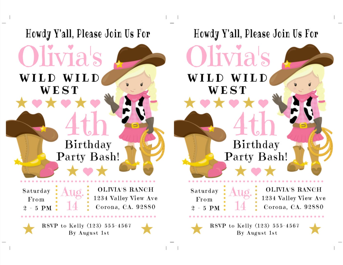 Cowgirl Birthday Invitation Western Party Cowgirl - Etsy