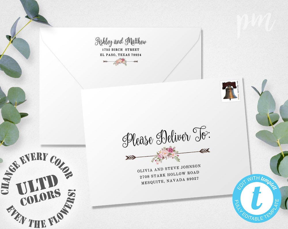 floral wedding envelope template diy boho wedding address etsy