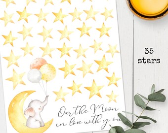 Over the Moon Elephant Guestbook Sign Template, Elephant Baby Shower Template, Moon + Stars Shower Decor Printable Gender Neutral Shower OTM