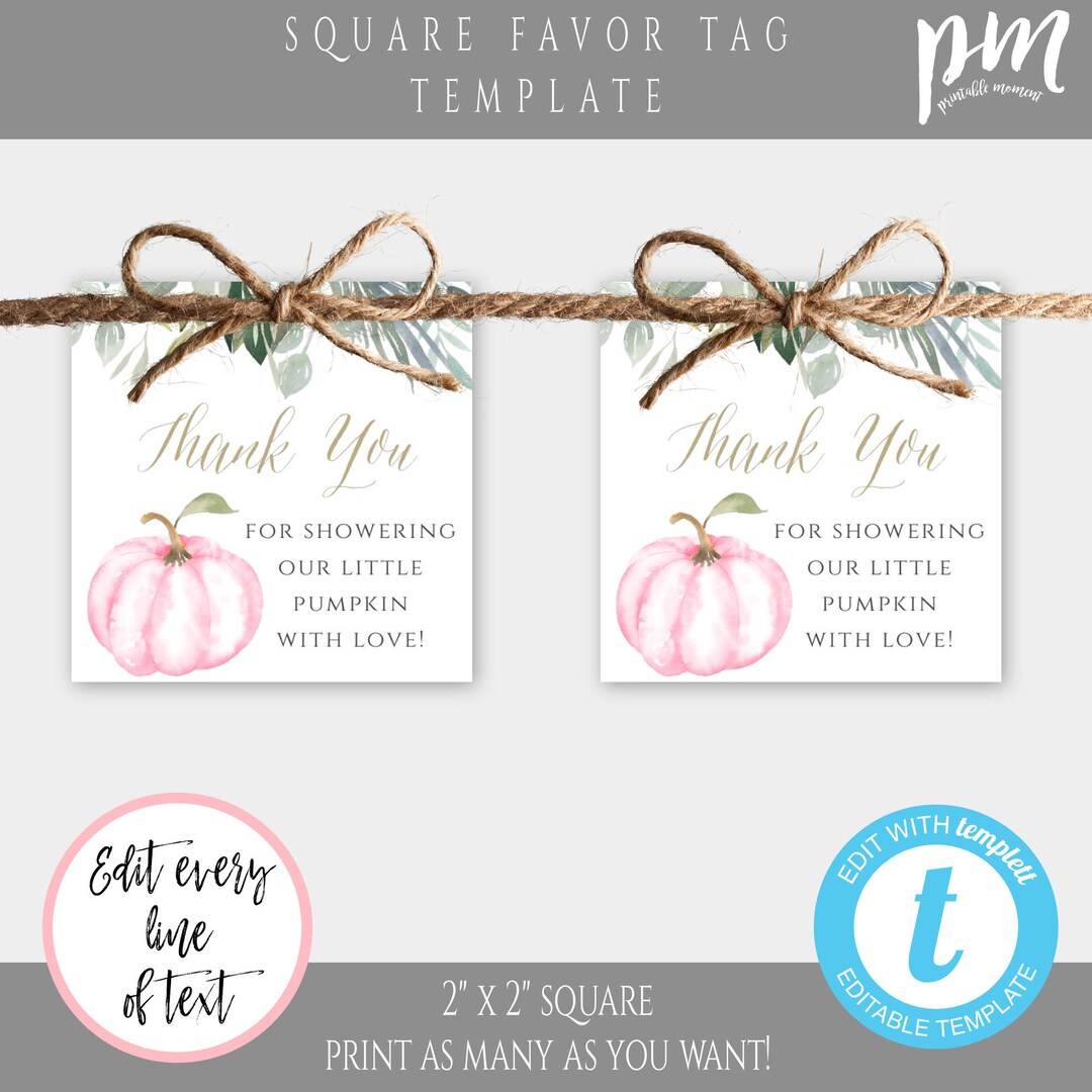 Pink Pumpkin Favor Tag Template for Girl, Little Pumpkin Baby Shower ...