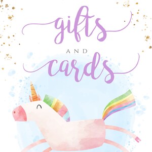 Unicorn Gifts Cards Sign Printable Template for Girl's Birthday ...