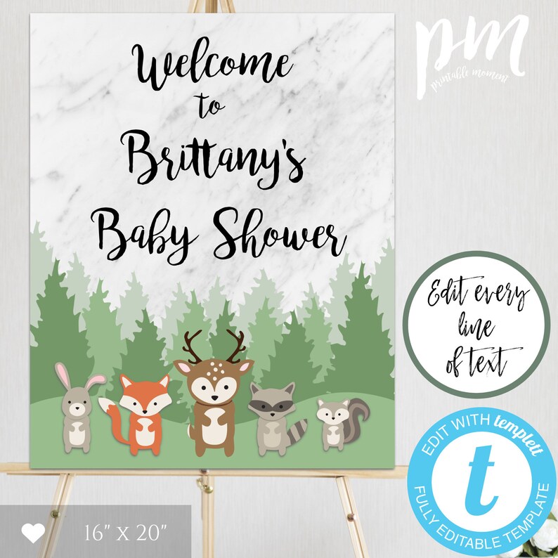 Woodland Baby Shower Welcome Sign Template Welcome Baby | Etsy