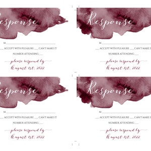 Burgundy Watercolor Wedding Invitation Template Set, DIY Editable Marsala Wedding Suite, Printable Invitation Kit Instant Download, WBBW2 image 9