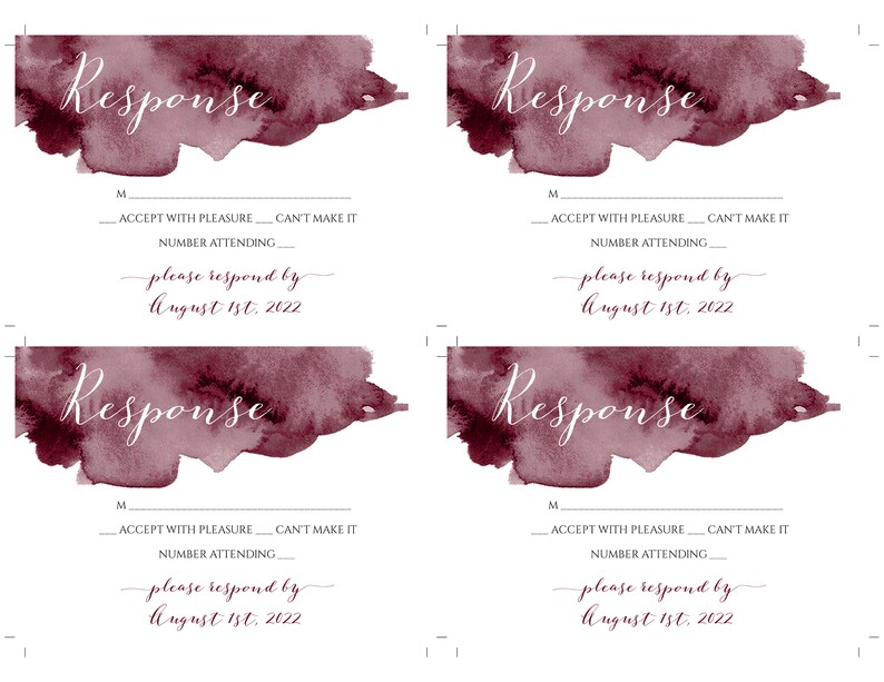 Burgundy Watercolor Wedding Invitation Template Set, DIY Editable Marsala Wedding Suite, Printable Invitation Kit Instant Download, WBBW2 image 9