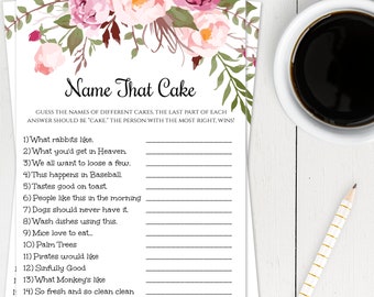 Pink Floral Name That Cake Bridal Shower Game Template, Name That Cake Game, Edit + Print Cake Guessing Game, Instant Download, WSBH