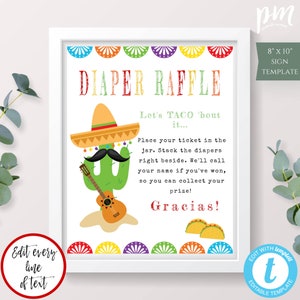 Fiesta Baby Shower Diaper Raffle Sign Template, Editable Cactus Baby Shower, Fiesta Baby Shower, Taco Baby Shower, Mexican Baby Shower, BSTF