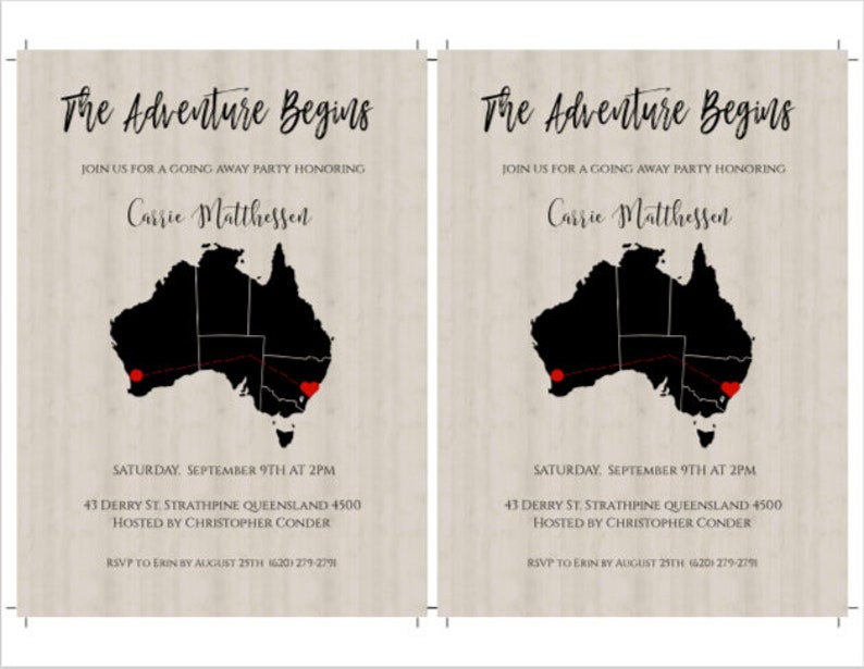 Australia Map Invitation Map Invitation Going Away Party Etsy