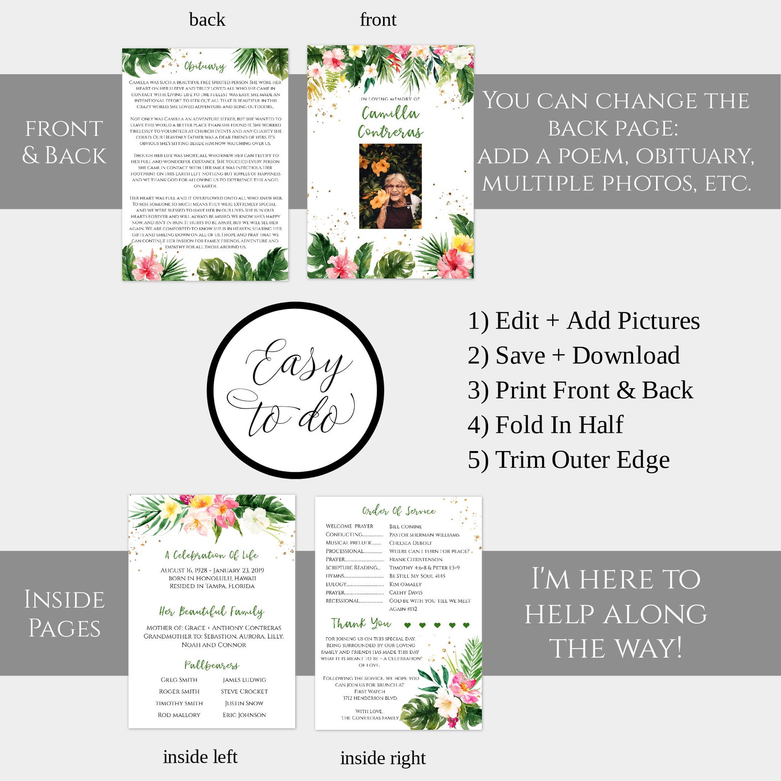 Hawaiian Funeral Program Template Funeral Printable Tropical Etsy