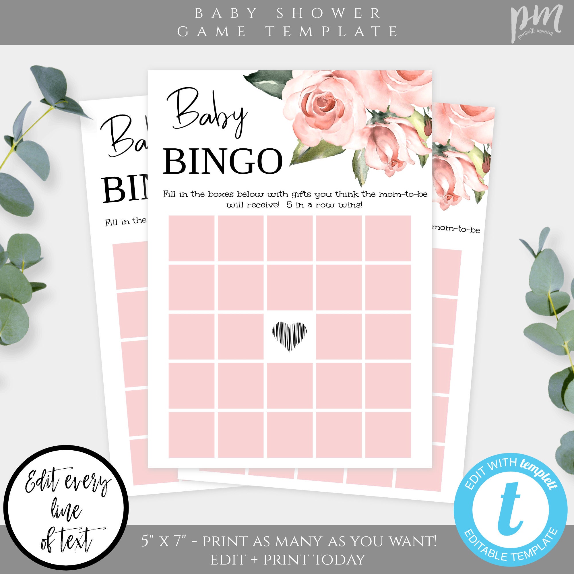 Baby Shower Bingo Game Template Girl Baby Shower Game - Etsy