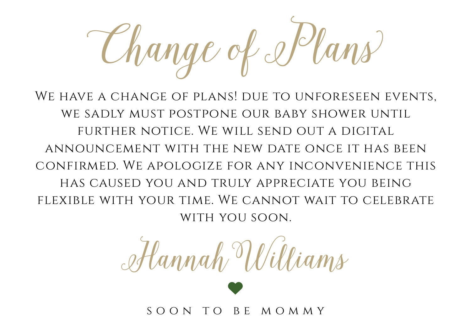 Greenery Baby Shower Cancellation Announcement Postponed Baby Etsy