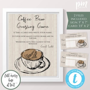 Coffee Bean Guessing Game Template For Baby Shower, Printable Baby Shower Game, Editable Guess How Many Coffee Beans are in the Jar, BSCB