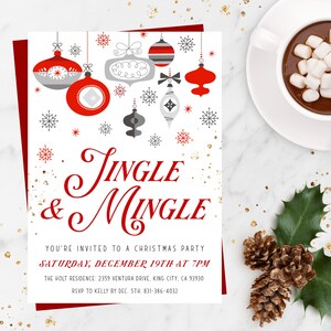 Jingle and Mingle Christmas Party Invitation Template, Editable Vintage Christmas Party Invite, Printable Holiday Party Invite, Work Party