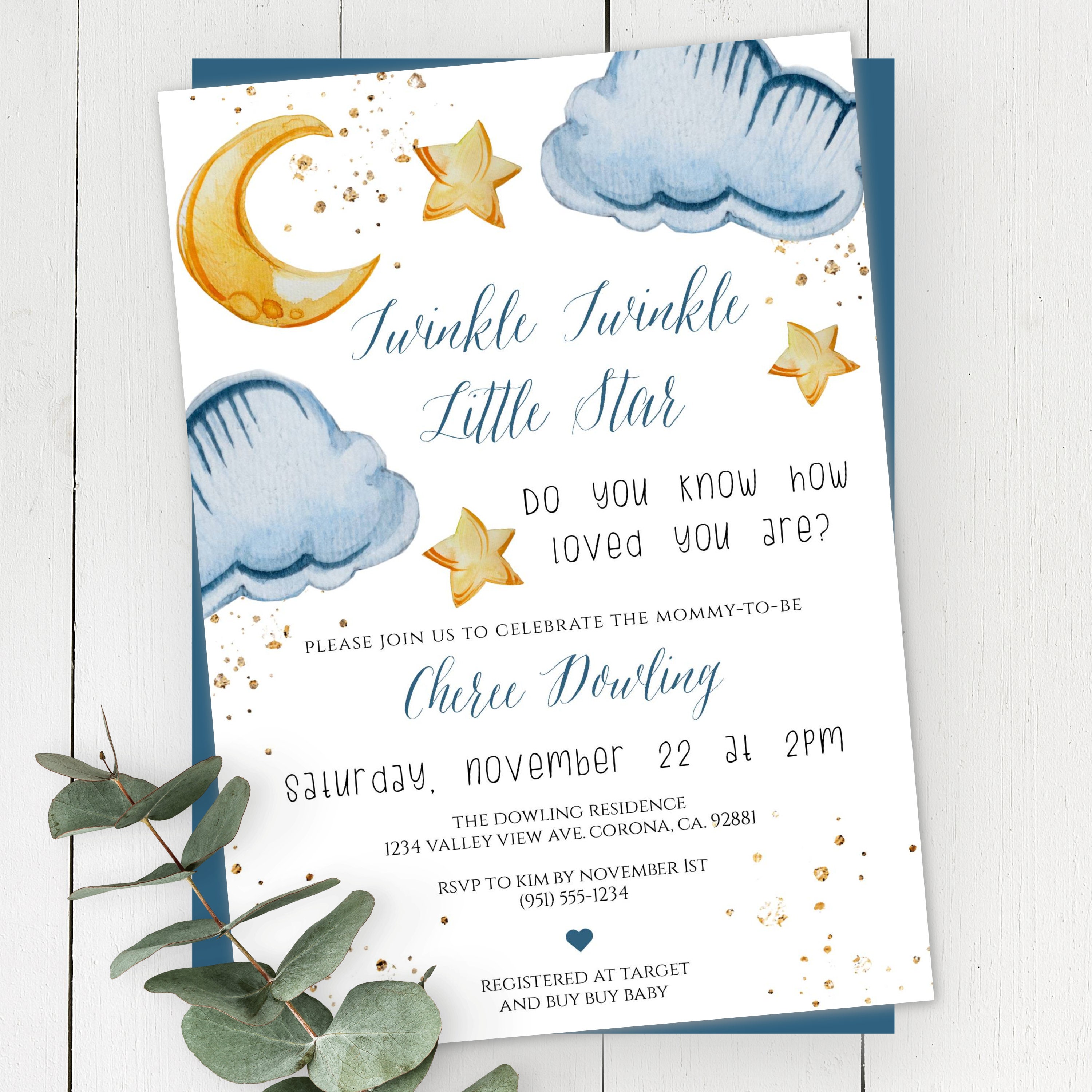 Twinkle Twinkle Little Star Invitation Template for Baby Boy | Etsy