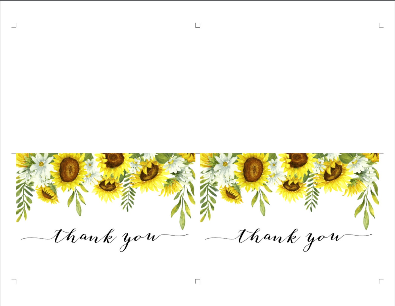Sunflower Thank You Card Template for Funeral Folding Thank You Note ...