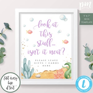 Mermaid Gifts & Cards Sign Template, Under the Sea Birthday Decor, DIY Editable, Mermaid Download, Print, Templett, Instant Download, MBP