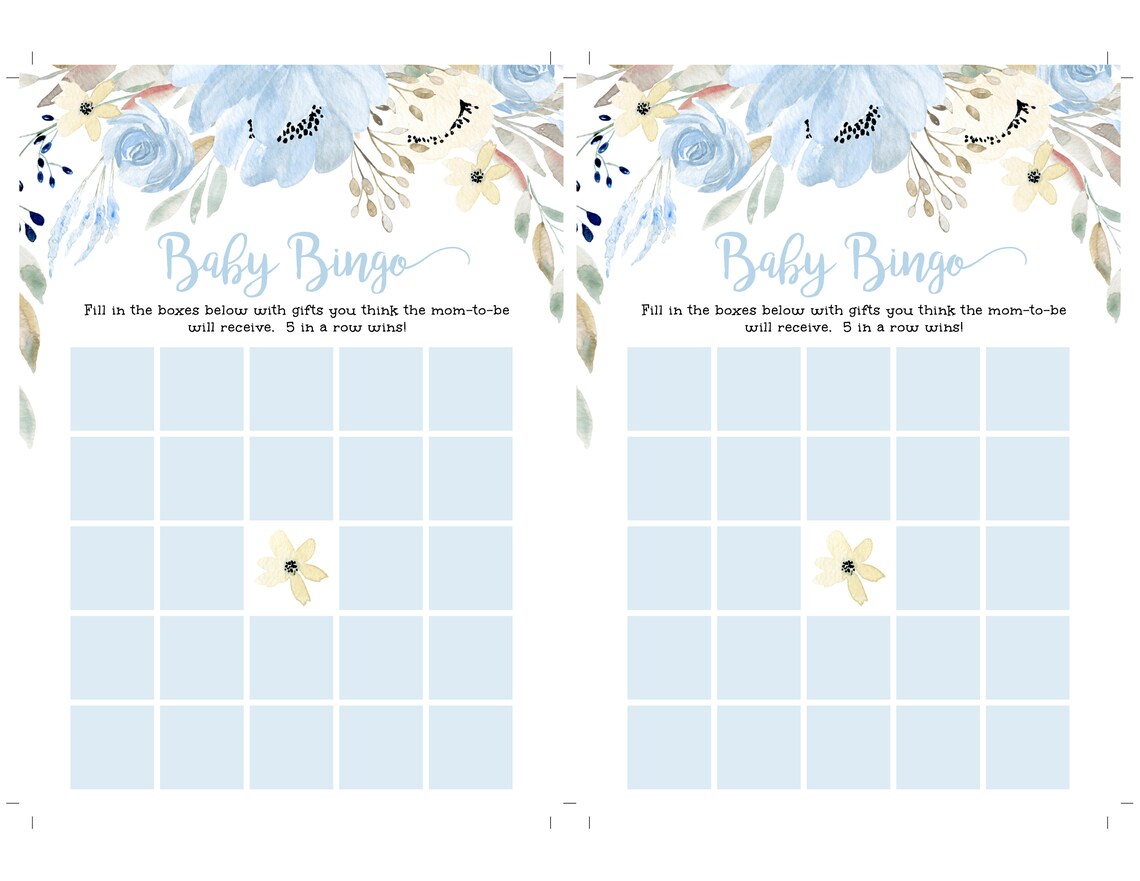Blue Floral Baby Bingo Game Template for Boy Baby Shower - Etsy