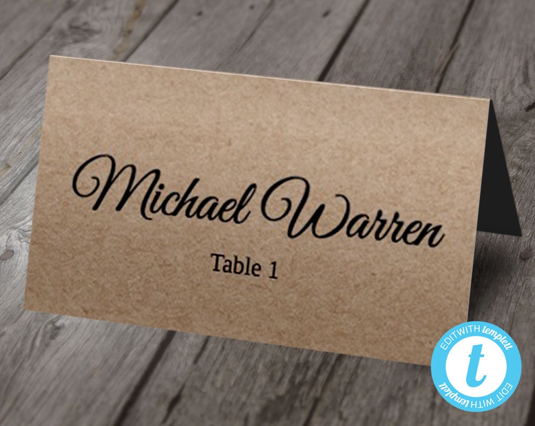 Rustic Place Card Template, Wedding Placecard Template, Instant DOWNLOAD, Editable Place Cards ...
