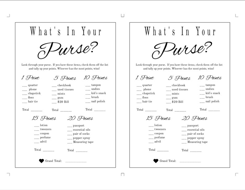 What's in Your Purse Baby Shower Game Template Editable Etsy