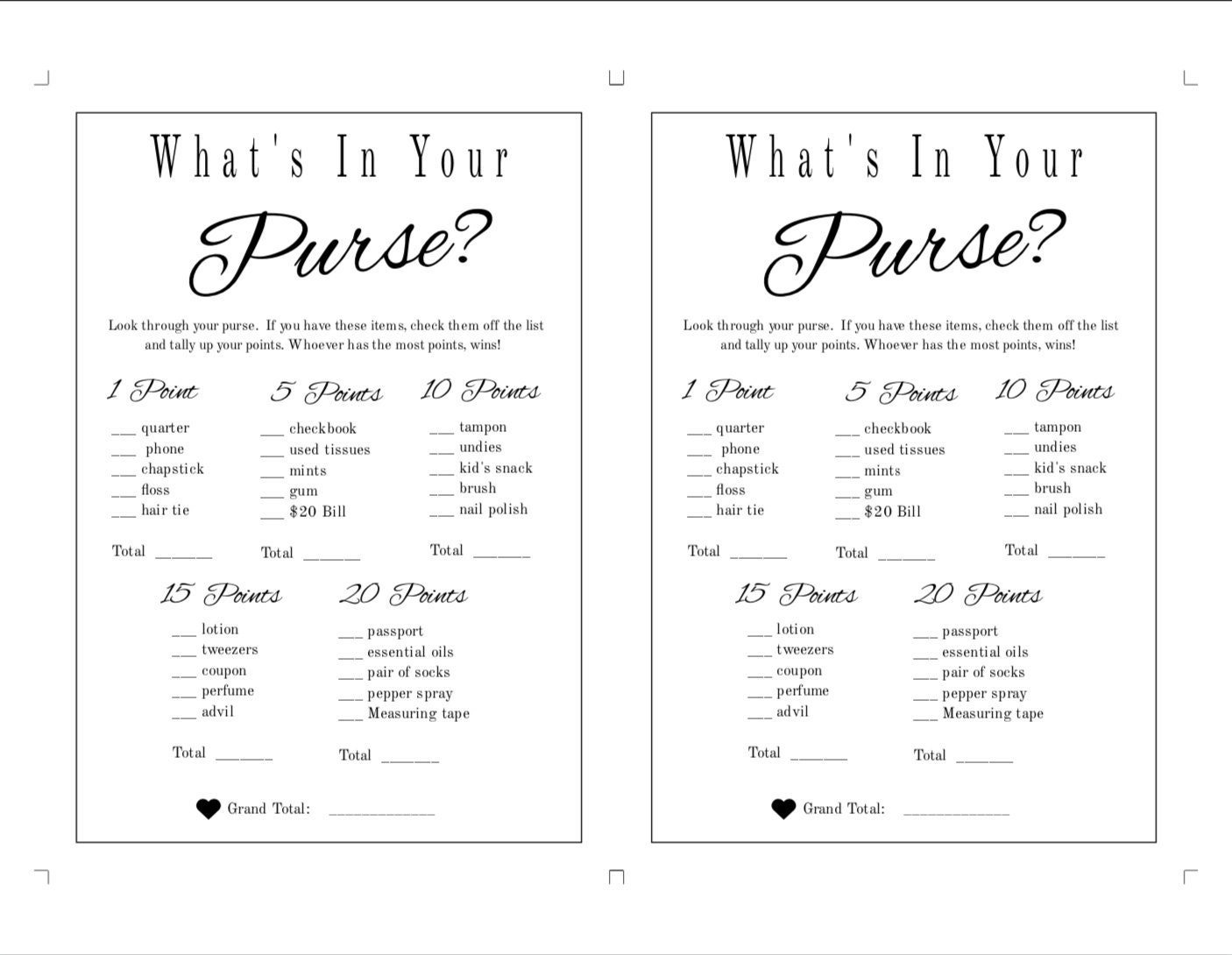 What's in Your Purse Baby Shower Game Template Editable Etsy