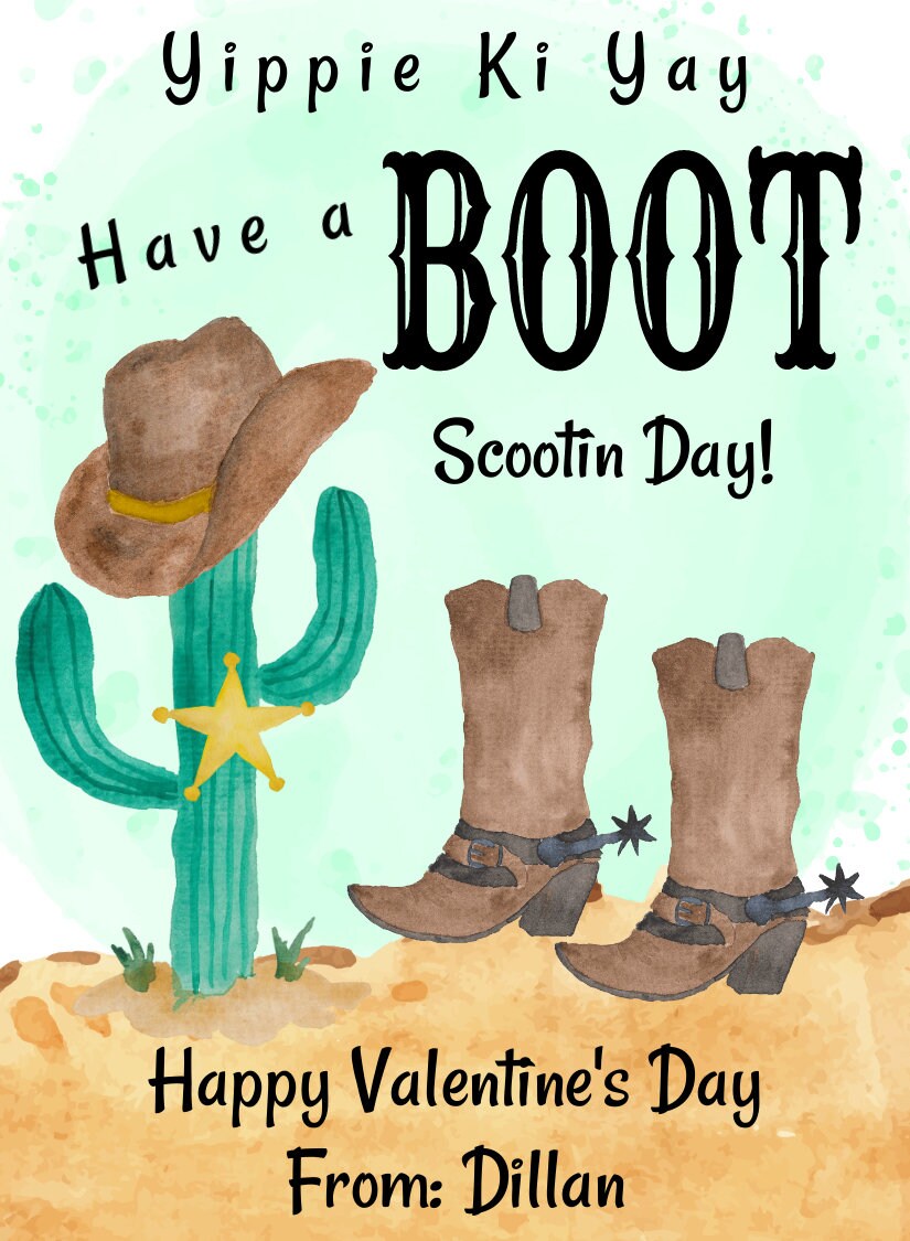 Cowboy Valentine Card Template Western Valentines Cards for | Etsy