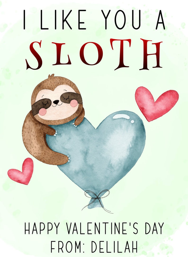 Sloth Valentine Card Template, Hedgehog Valentines Cards for Kids ...