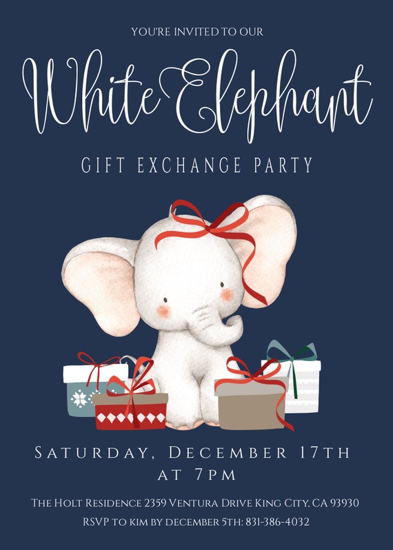 White Elephant Party Template Set, Gift Exchange Party Invitation, Holiday  Party Template Set, Christmas Party Invite Instant Download, Edit -   Israel