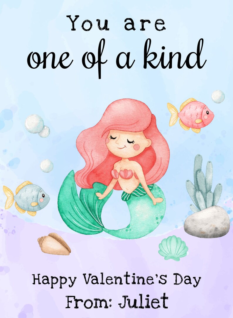 Mermaid Valentines Day Card Template, Mermaid Valentines Cards for Kids ...