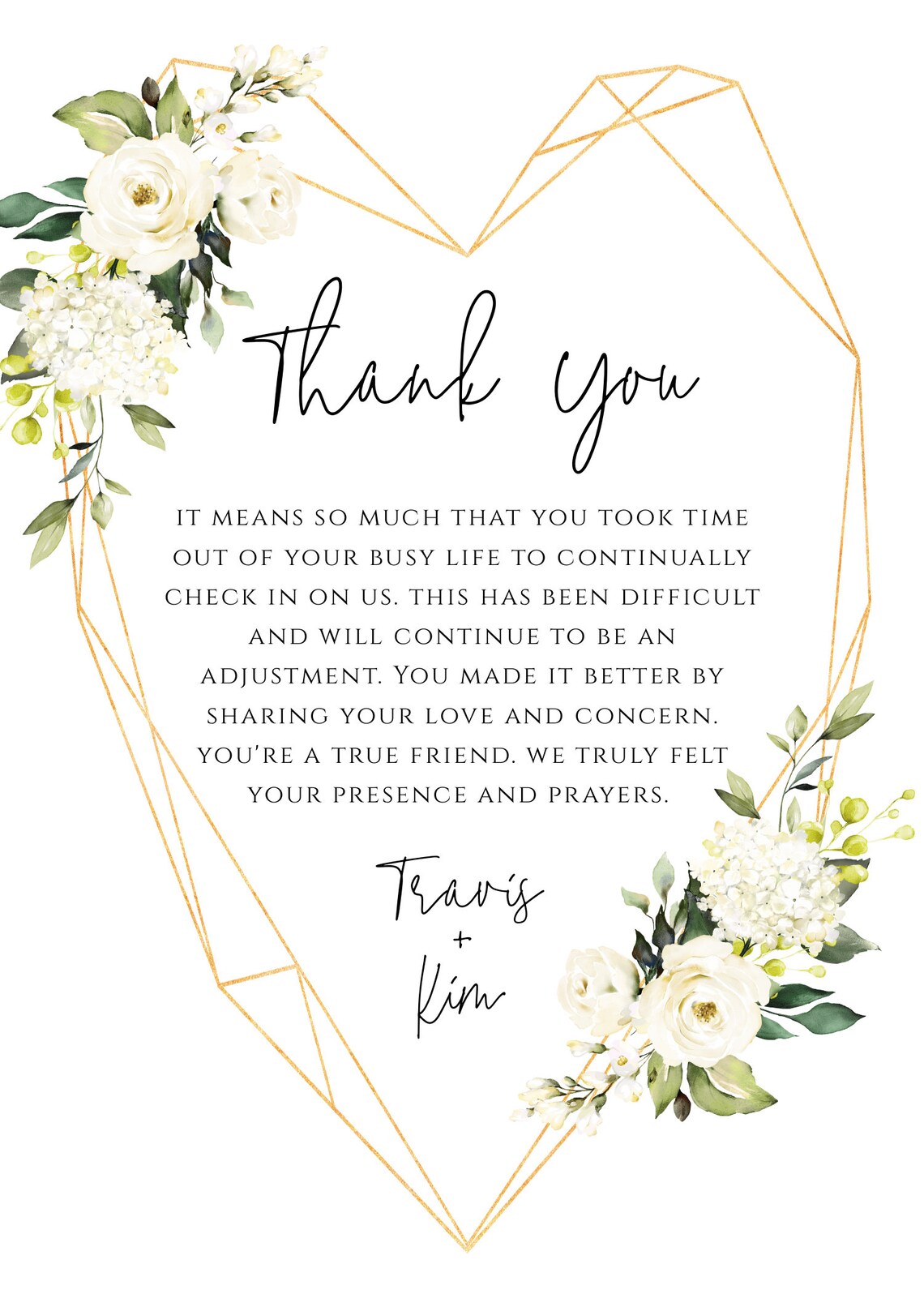 White Floral Funeral Thank You Card Template 5x7, Greenery Thank You ...