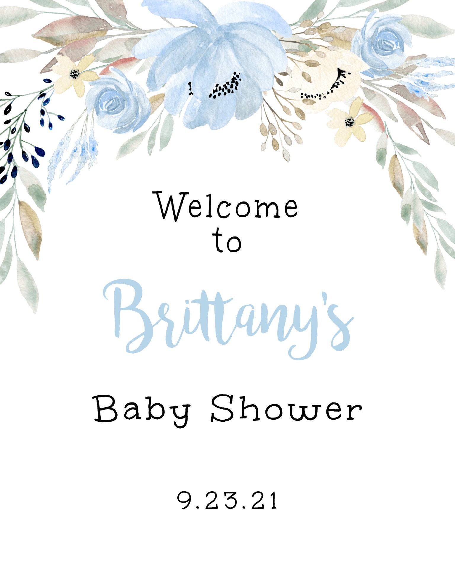 Blue Floral Boy Baby Shower Welcome Sign Template, Shower Welcome Sign ...